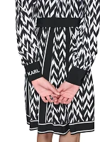 Women's Long Sleeve Tie Waist Chevron Shirtdress