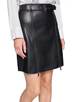 Women's Faux Leather Skirt with Zipper