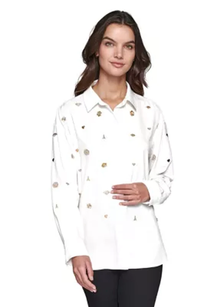 Women's Long Sleeve Embroidered Tunic Shirt