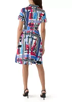 Women's Geo Printed Tie Waist Shirtdress