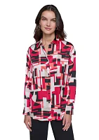 Women's Long Sleeve Printed Tunic Blouse