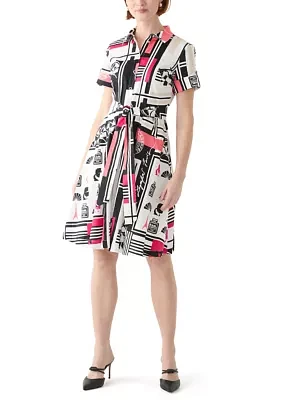 Women's Short Sleeve Script Print Shirtdress