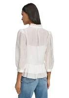 Women's 3/4 Sleeve Ruffle Peplum Blouse