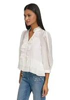 Women's 3/4 Sleeve Ruffle Peplum Blouse