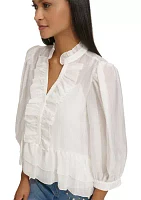 Women's 3/4 Sleeve Ruffle Peplum Blouse