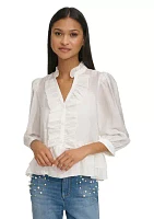 Women's 3/4 Sleeve Ruffle Peplum Blouse