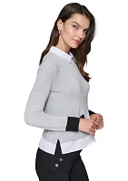 Women's Long Sleeve Pocket Front 2Fer Sweater