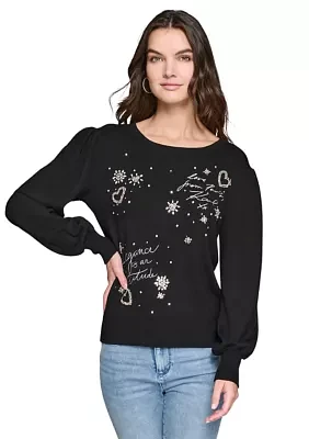 Women's Embroidered Crew Neck Sweater