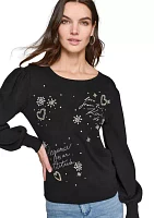 Women's Embroidered Crew Neck Sweater