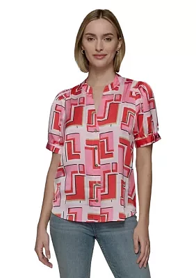 Women's Short Sleeve Geometric Printed Blouse