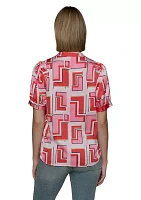 Women's Short Sleeve Geometric Printed Blouse