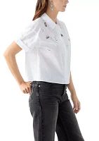 Women's Short Sleeve Bejeweled Camp Shirt