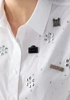 Women's Short Sleeve Bejeweled Camp Shirt