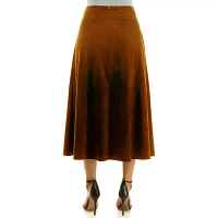 Faux suede long tie belt midi skirt