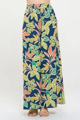 TROPICAL PRINT WIDE LEG PANTS