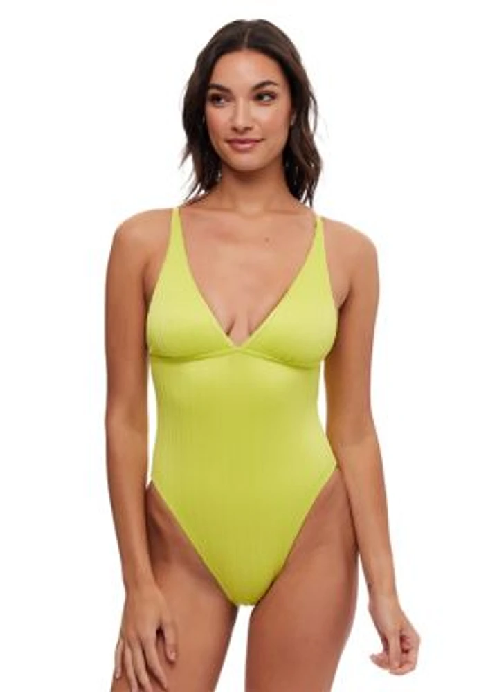 Variegated Rib Plunge One Piece Swimsuit