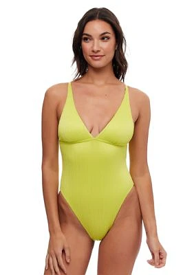 Variegated Rib Plunge One Piece Swimsuit