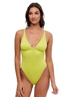 Variegated Rib Plunge One Piece Swimsuit