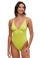 Variegated Rib Plunge One Piece Swimsuit