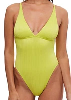 Variegated Rib Plunge One Piece Swimsuit