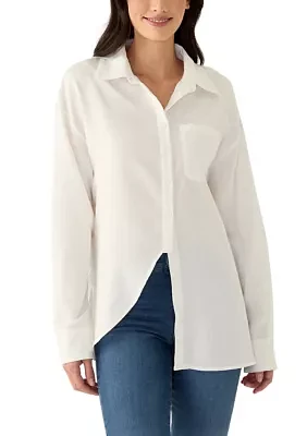 Women's Solid Button Front Shirt with Split Hem