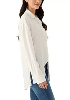 Women's Solid Button Front Shirt with Split Hem