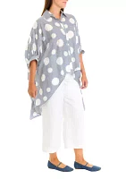 Women's Polka Dot High Low Button Blouse