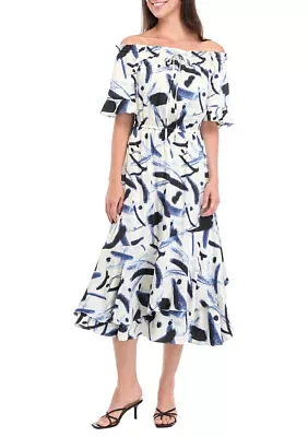 Women's Off the Shoulder Printed Maxi Dress