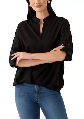 Women's Split Neck Button Front Blouse