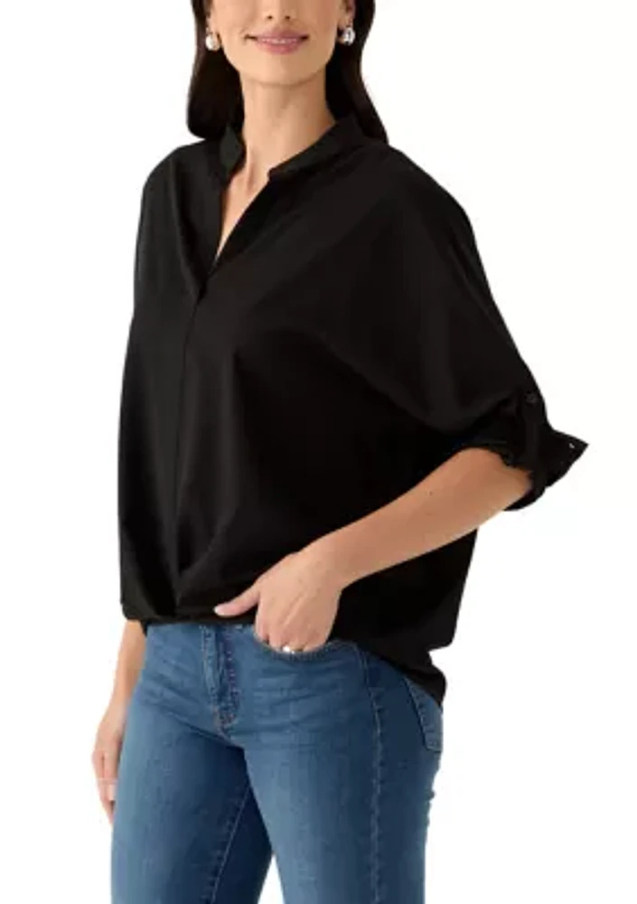 Women's Split Neck Button Front Blouse