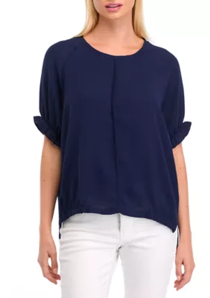 Women's Solid Short Sleeve Woven Top