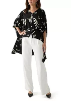 Women's High Low Button Front Printed Blouse