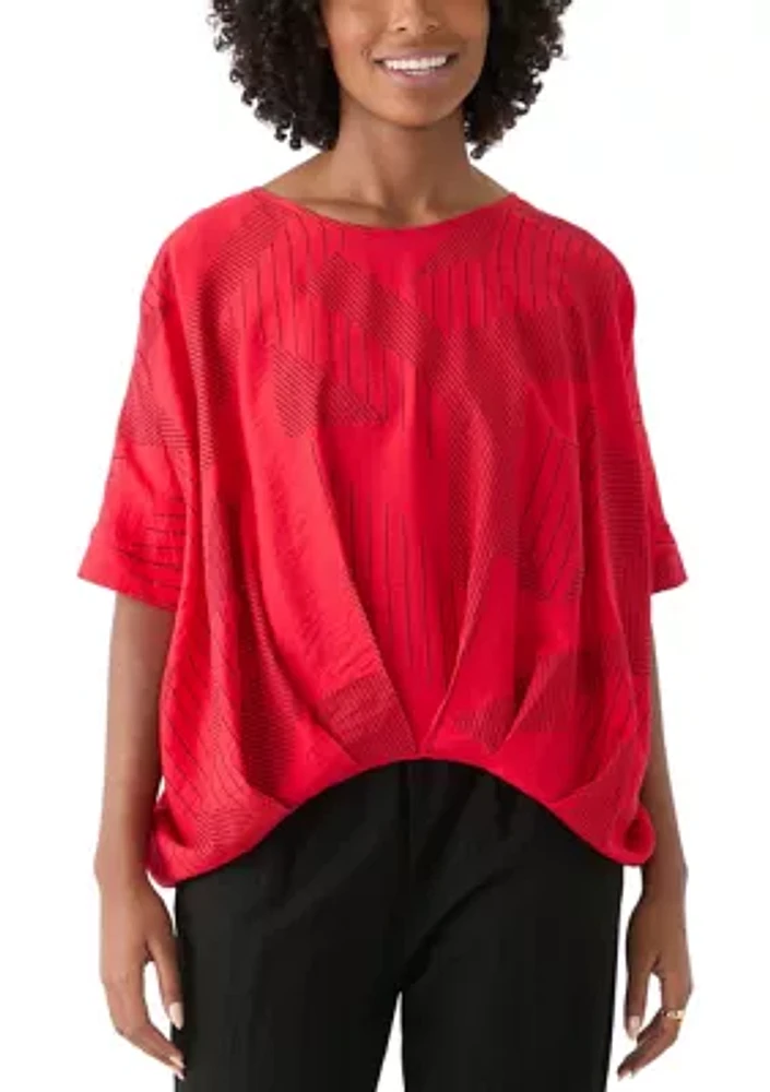 Women's Pleat Front Boxy Printed Blouse