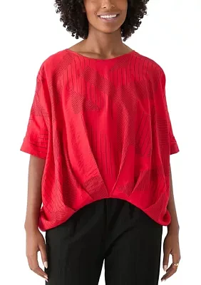 Women's Pleat Front Boxy Printed Blouse