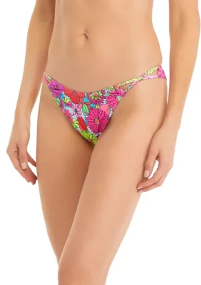 Retro Floral Double Loop Bikini Swim Bottoms