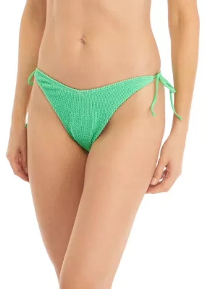 Textured String Tie High Leg Bikini Swim Bottoms