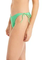 Textured String Tie High Leg Bikini Swim Bottoms