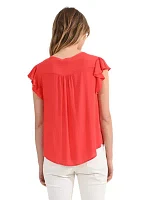 Women's Solid Woven Flutter Sleeve Top