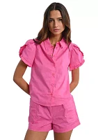 Women's Short Sleeve Ruffle Woven Shirt