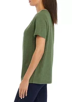 Petite Short Sleeve Embroidered V-Neck T-Shirt