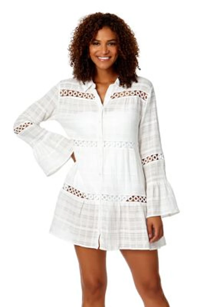 Cabana Button Up Gauze and Crochet Swim Cover