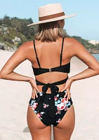 Floral Print Tie V Neck Bathing Suit