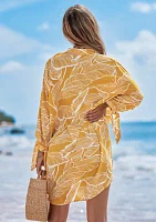 3/4 Sleeve Palm Outline Swim Coverup