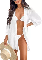 Women's Cotton Cover Up V Neck Swimsuit Beach Dress