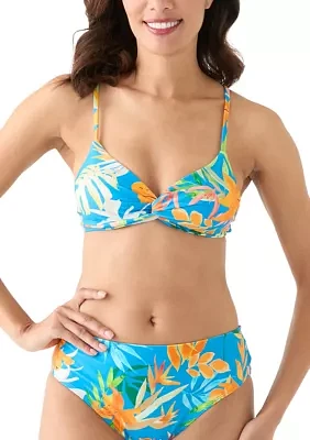 Tropical Floral Twist Front Bikini Swim Top