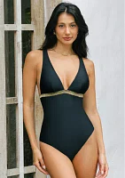 Solid Plunge One Piece Swimsuit