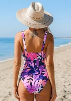 Floral Plunge Ladder Trim One-Piece Swimsuit