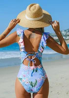 Ruffled Tropical Print One Piece Swimsuit