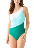 Color Block Diagonal Stripe One Piece Swimsuit