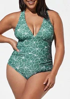 Plus Plunge Retro Floral Printed Crossback Swimsuit